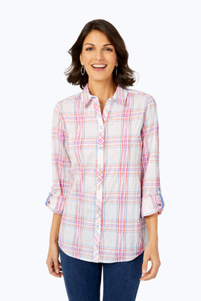 Zoey Crinkle Airy Plaid Shirt