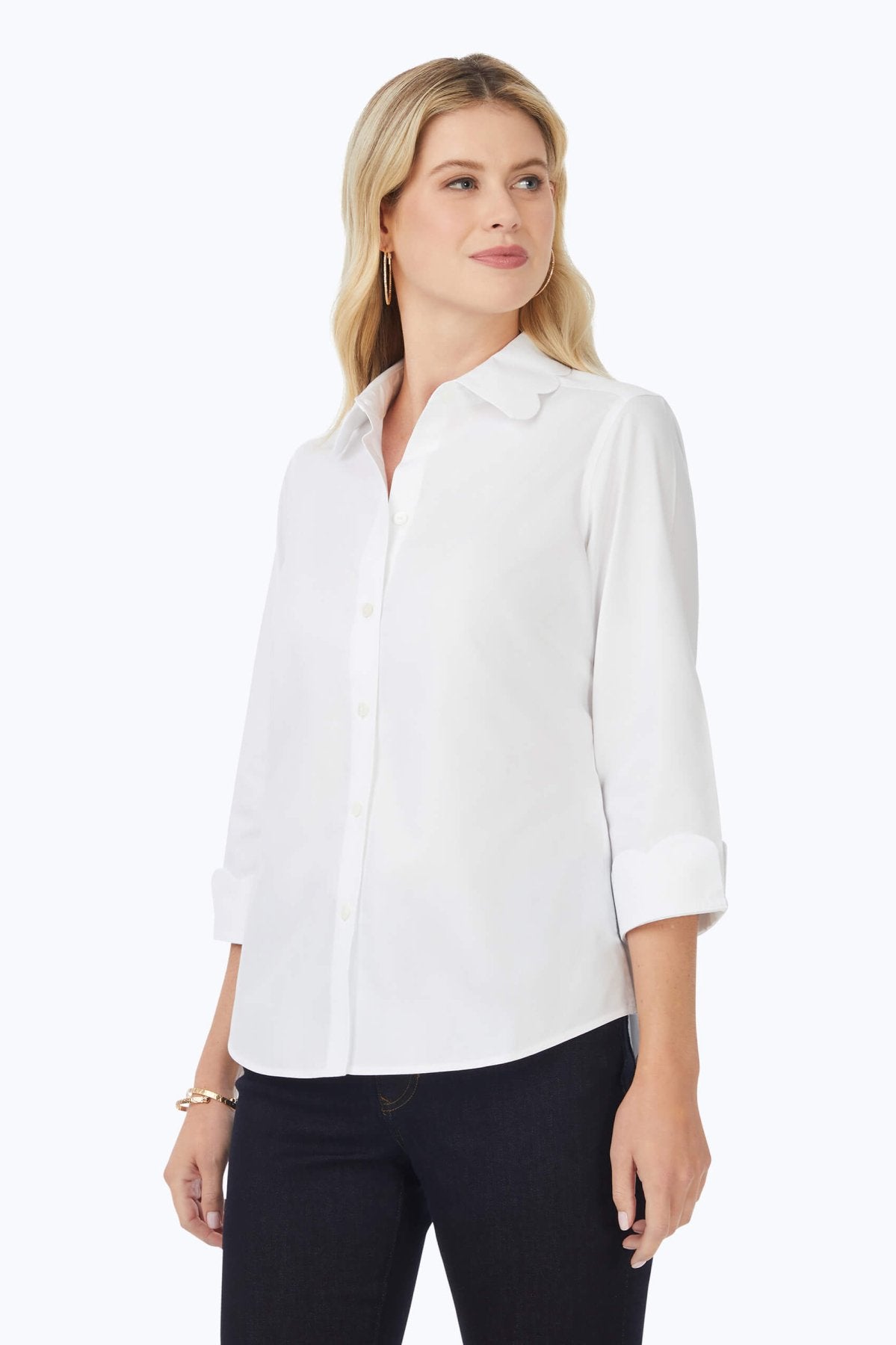 Gwen Pinpoint Non-Iron Scallop Shirt