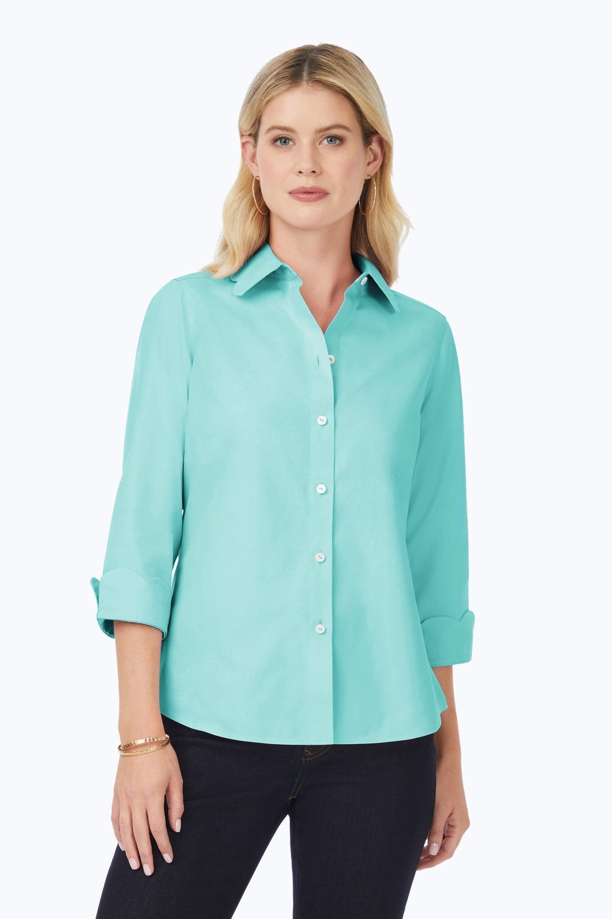 Gwen Pinpoint Non-Iron Scallop Shirt