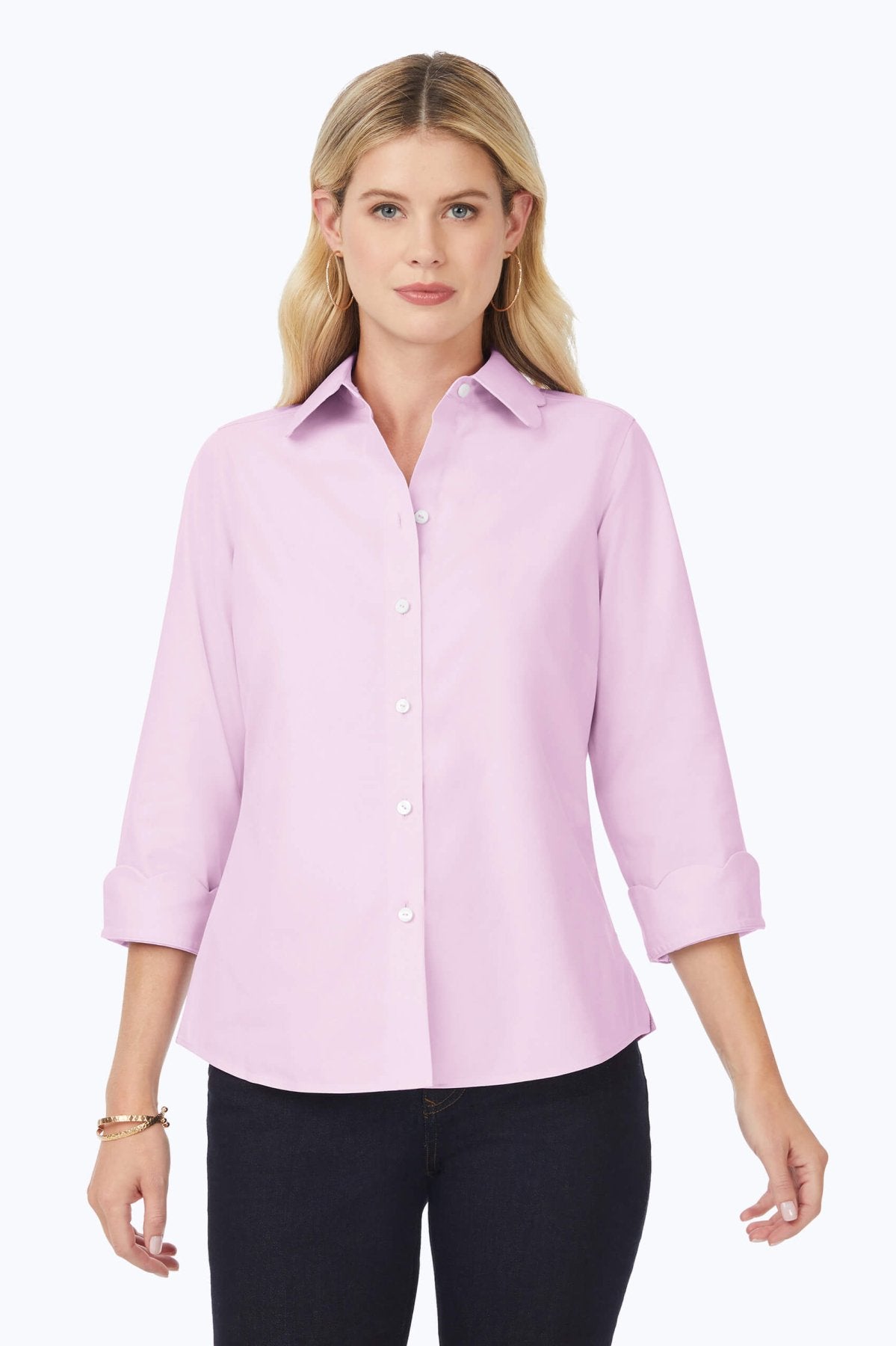 Gwen Pinpoint Non-Iron Scallop Shirt #color_lilac bloom