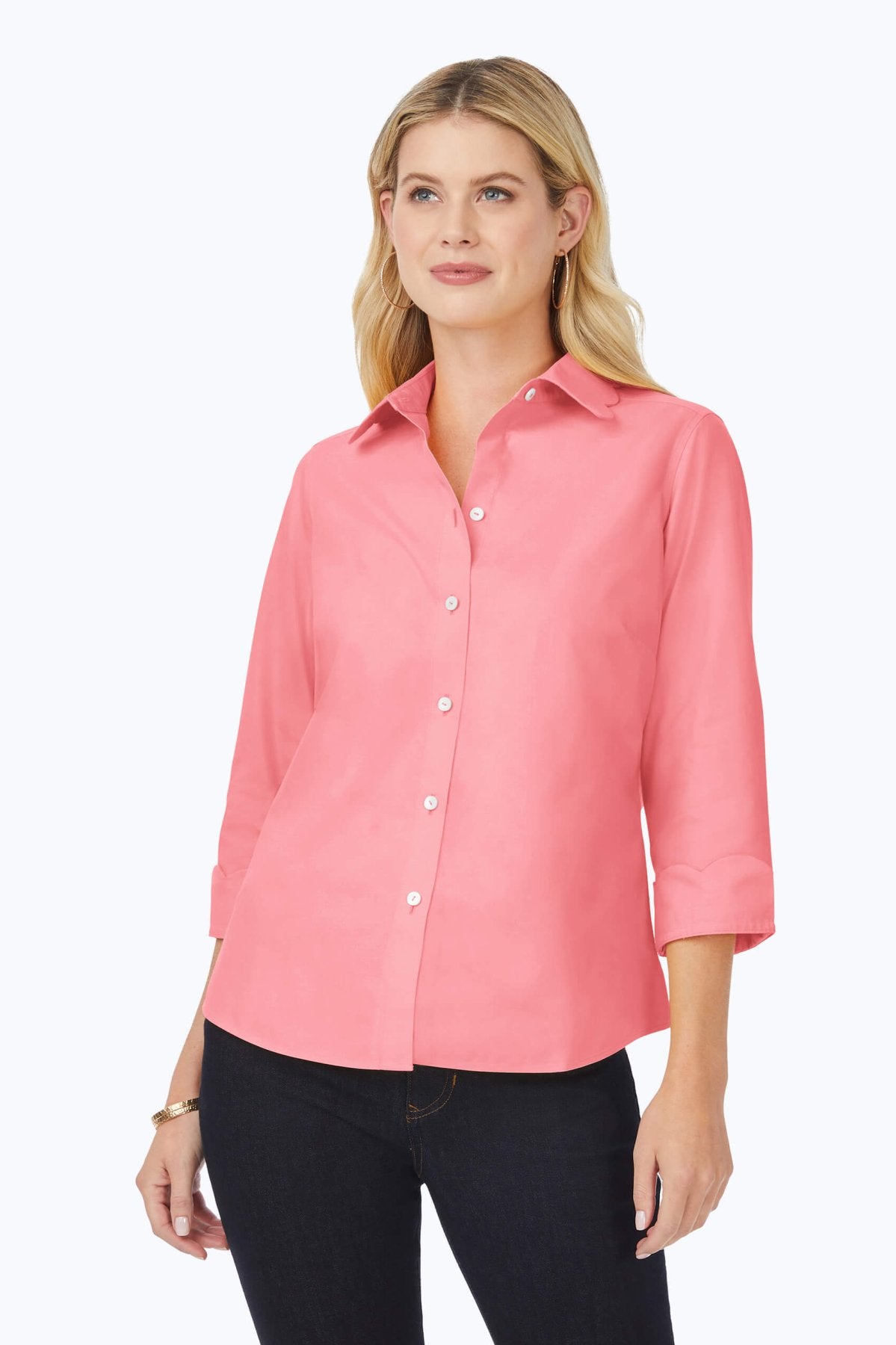 Gwen Pinpoint Non-Iron Scallop Shirt