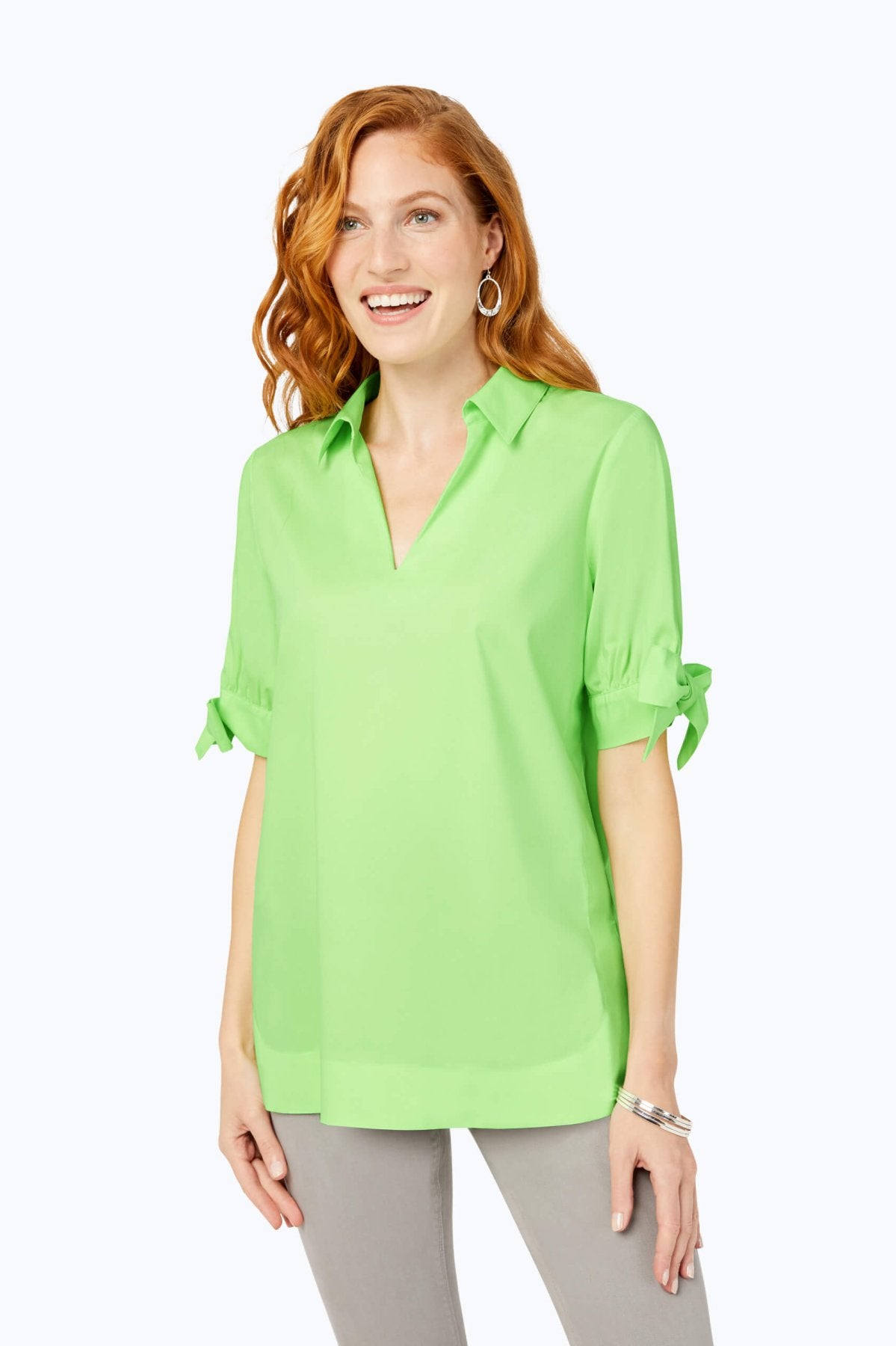 Bow Sleeve Stretch Non-Iron Tunic #color_sweet kiwi