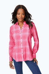Rhea Plaid Perfection Shirt #color_pure pink plaid perfection