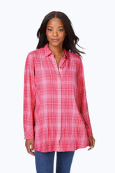 Cici Plaid Perfection Tunic #color_pure pink plaid perfection