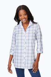 Pandora Non-Iron Breezy Plaid Tunic #color_iris bloom breezy plaid