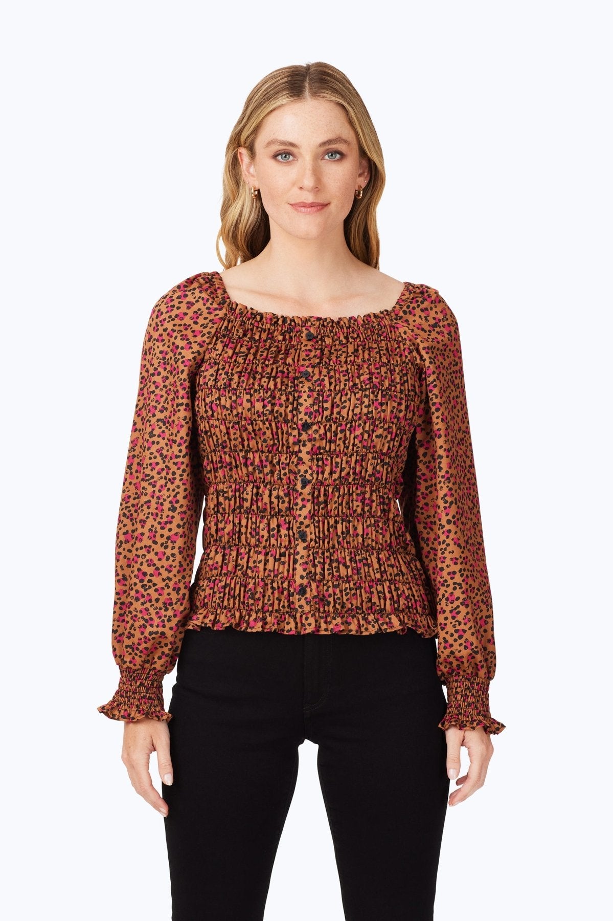 Smocked Wild Cheetah Blouse