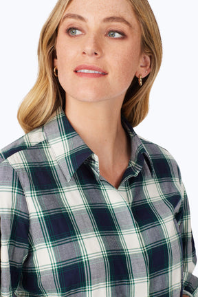 Brushed Pleated Sleeve Plaid Shirt