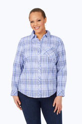 Hampton Plus Purely Plaid Crinkle Shirt #color_iris bloom purely plaid crinkle