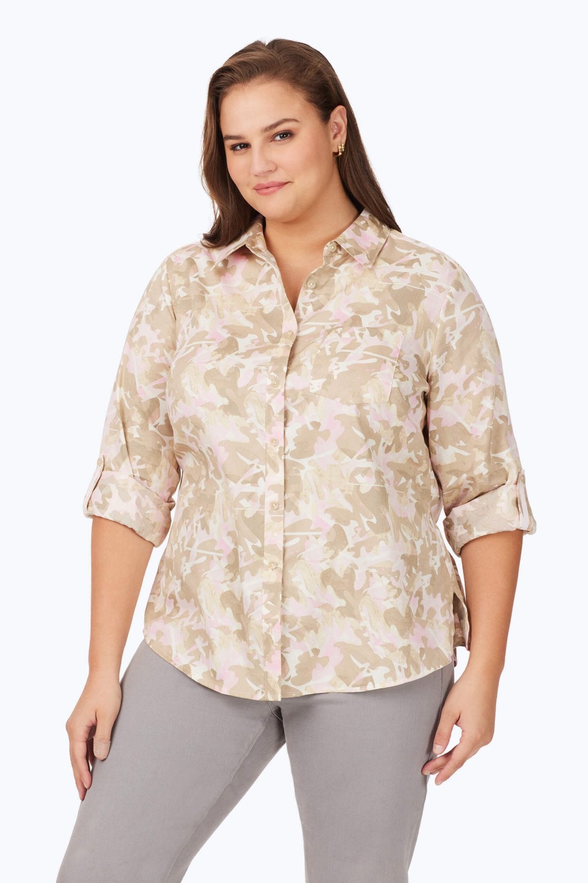 Zoey Plus Cozy Camo 3/4 Sleeve Shirt