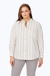 Plus Chic Stripe Non-Iron Shirt #color_ivory multi chic stripe