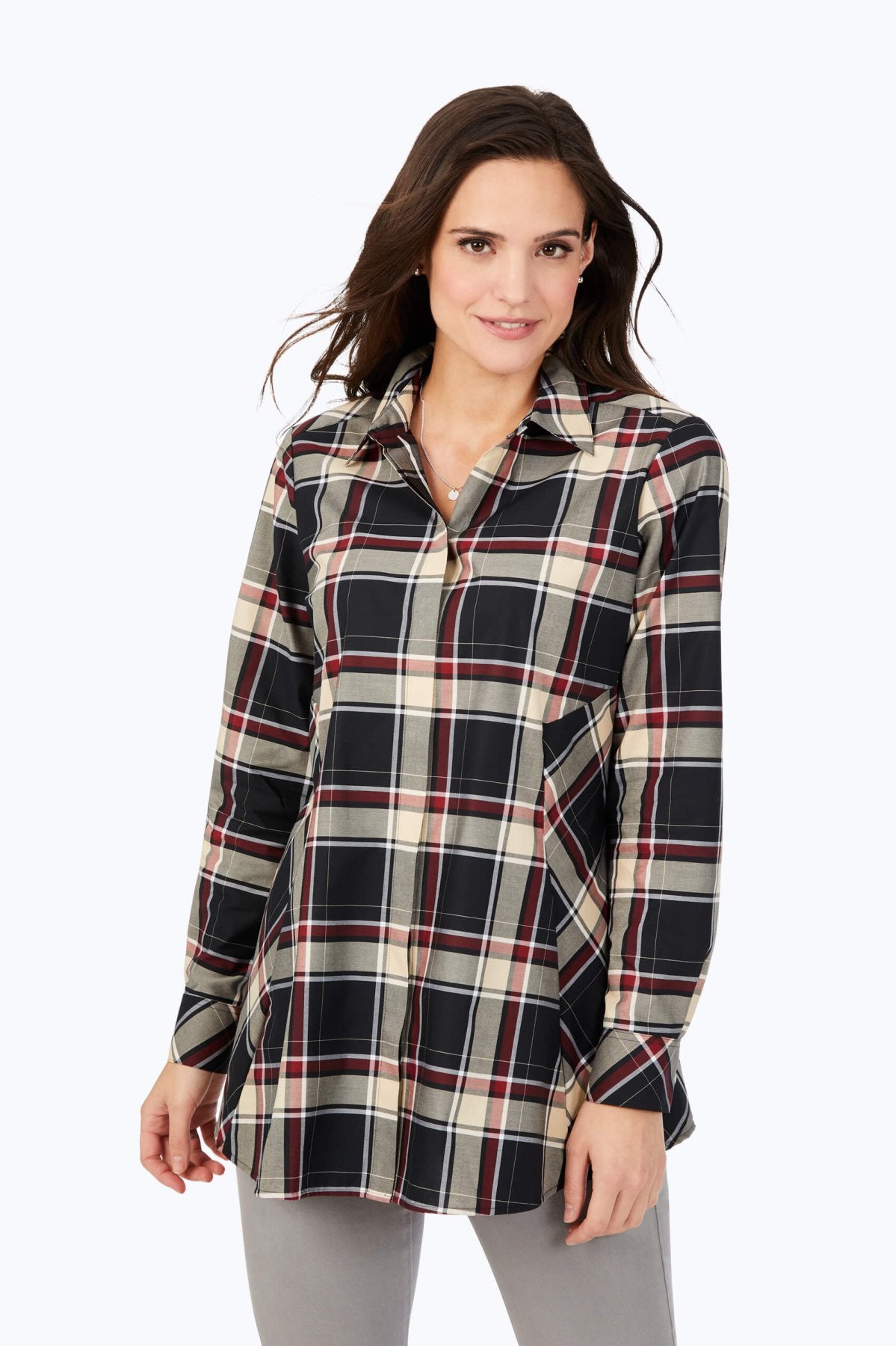 Cici Non-Iron Toasted Tartan Tunic