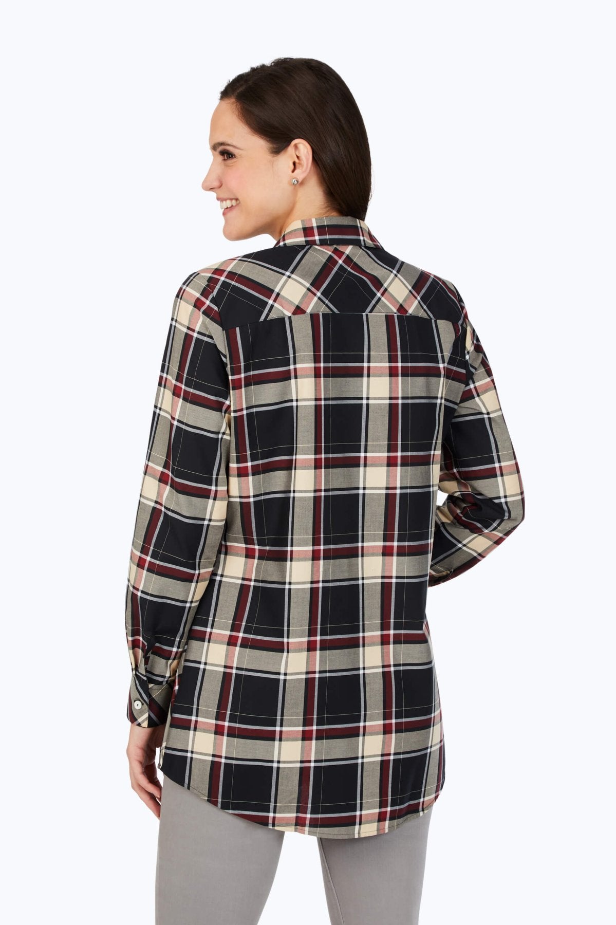 Cici Non-Iron Toasted Tartan Tunic