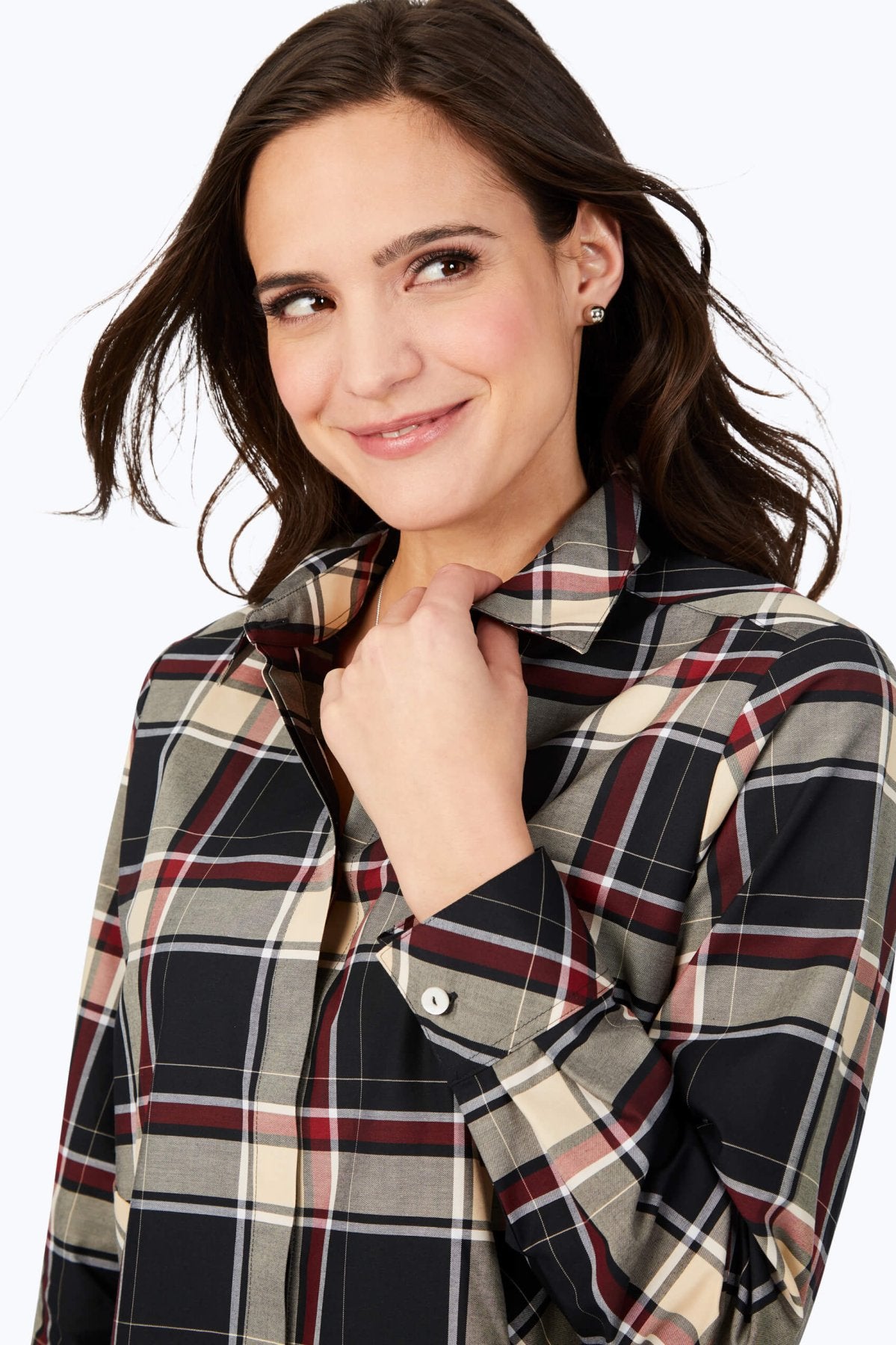 Cici Non-Iron Toasted Tartan Tunic