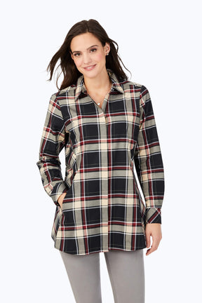 Cici Non-Iron Toasted Tartan Tunic