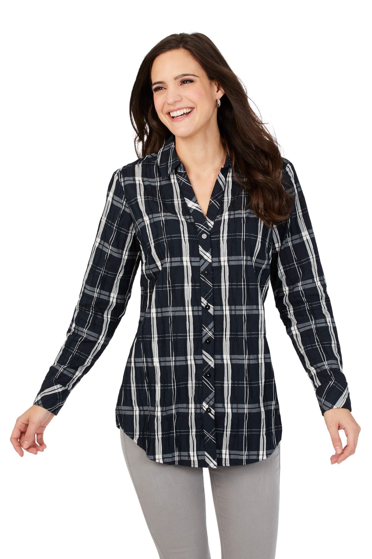 Faith Black Windowpane Crinkle Tunic