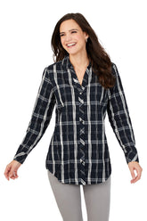 Faith Black Windowpane Crinkle Tunic #color_black holiday crinkle windowpane