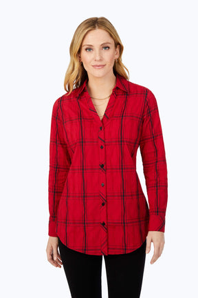 Faith Red Windowpane Crinkle Tunic