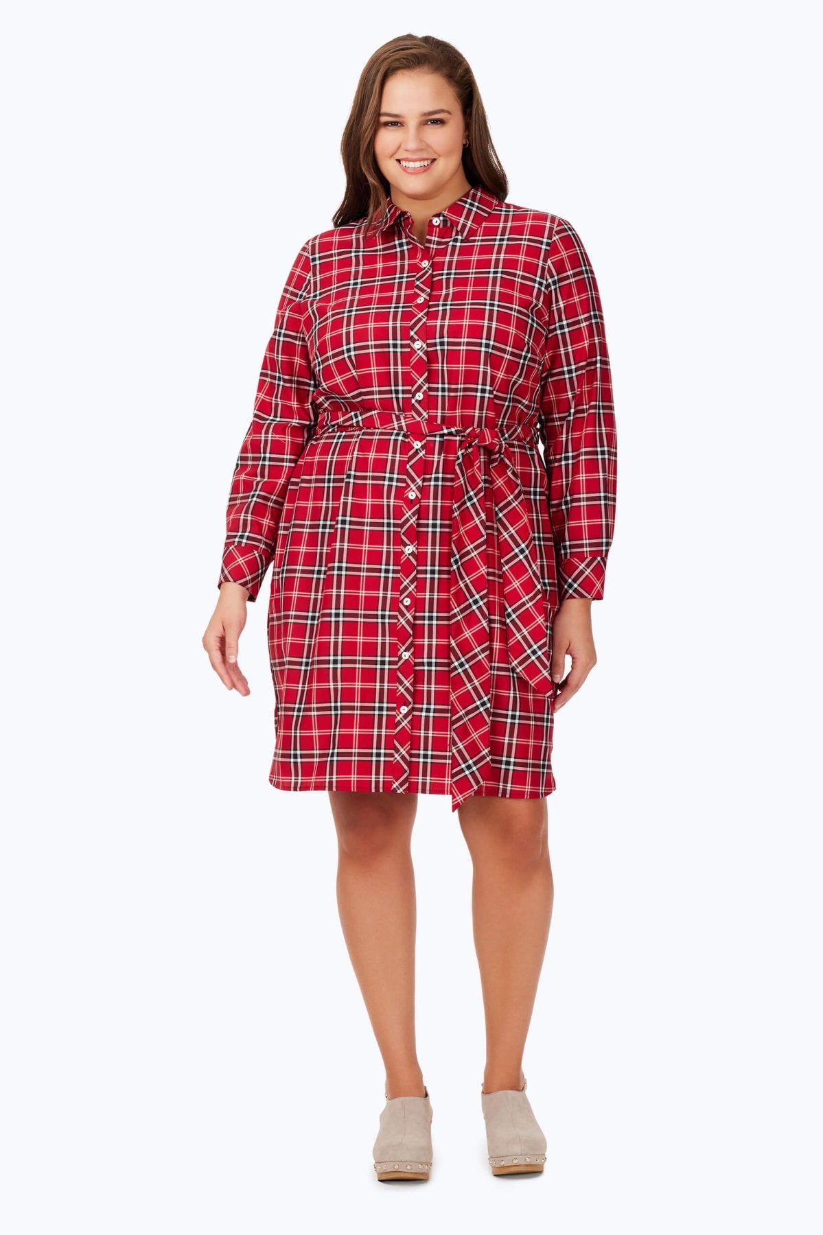 Plus Holiday Plaid No Iron Dress