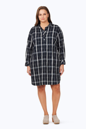 Plus Crinkle Black Windowpane Dress