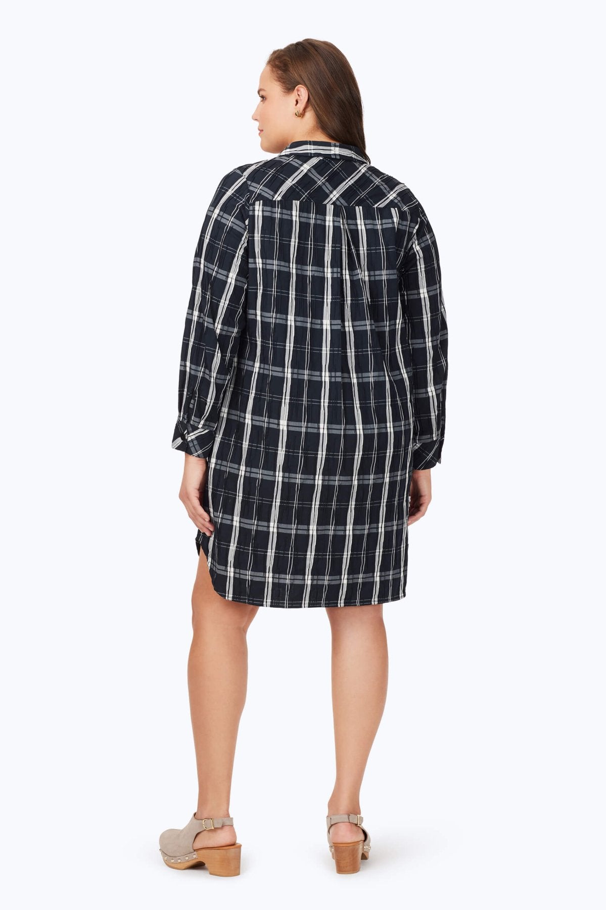 Plus Crinkle Black Windowpane Dress