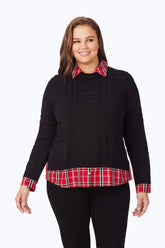 Plus Layered Combo Tartan Sweater #color_black