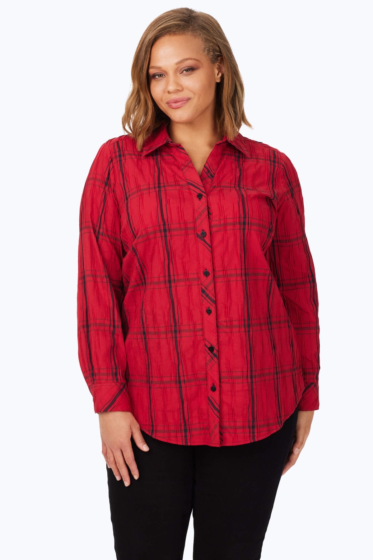 Faith Plus Red Windowpane Crinkle Tunic