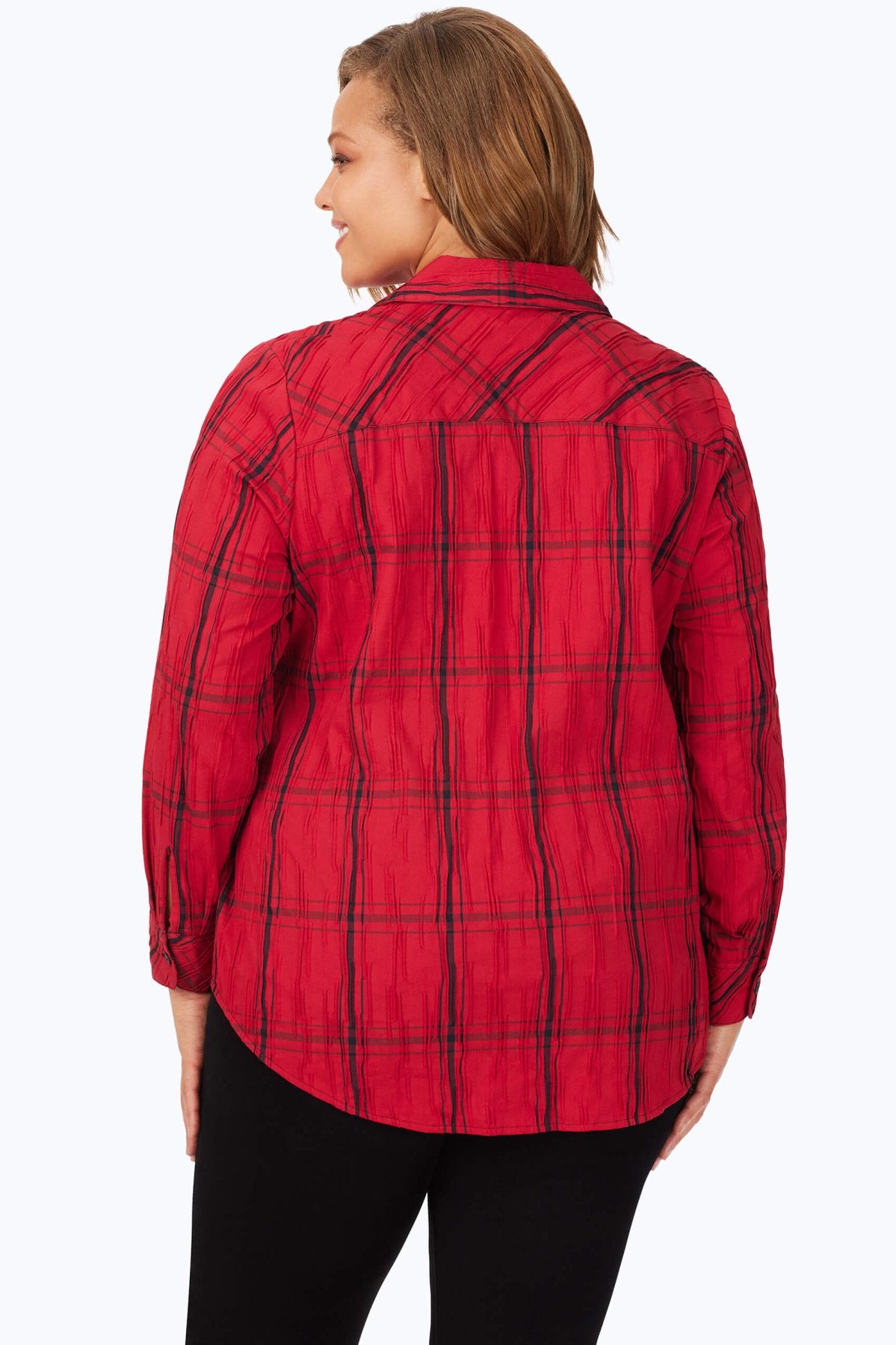 Faith Plus Red Windowpane Crinkle Tunic