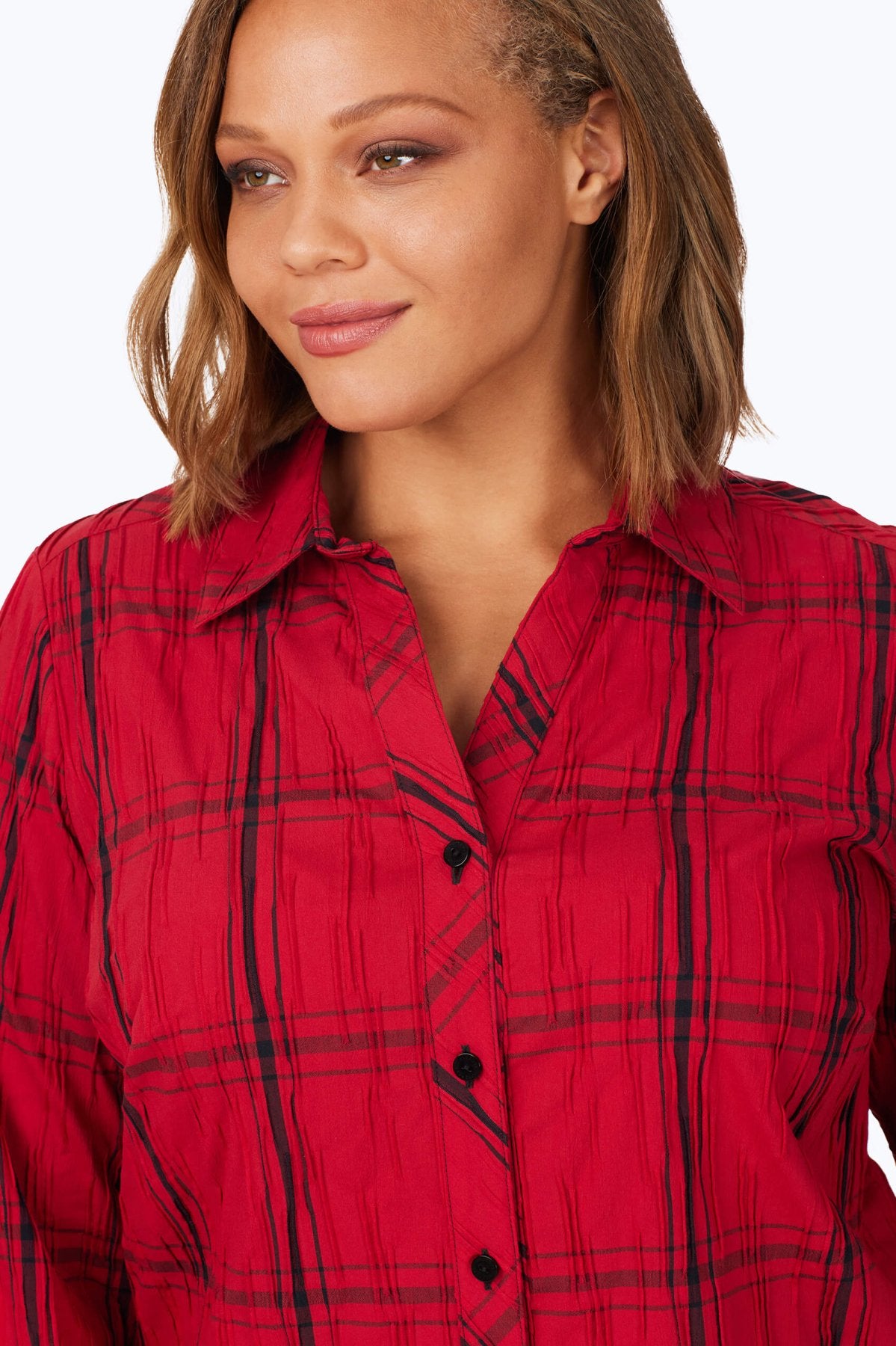 Faith Plus Red Windowpane Crinkle Tunic