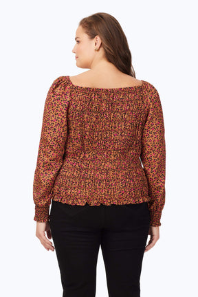 Plus Smocked Wild Cheetah Blouse