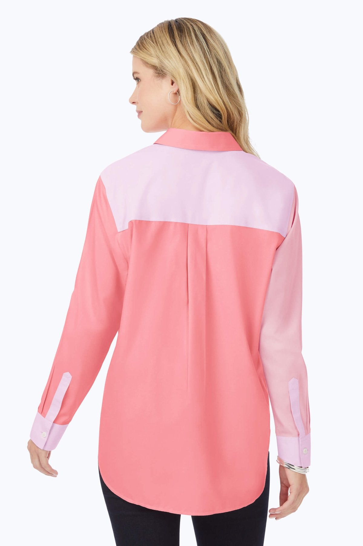 Boyfriend Pinpoint Non-Iron Colorblock Tunic #color_pink peach