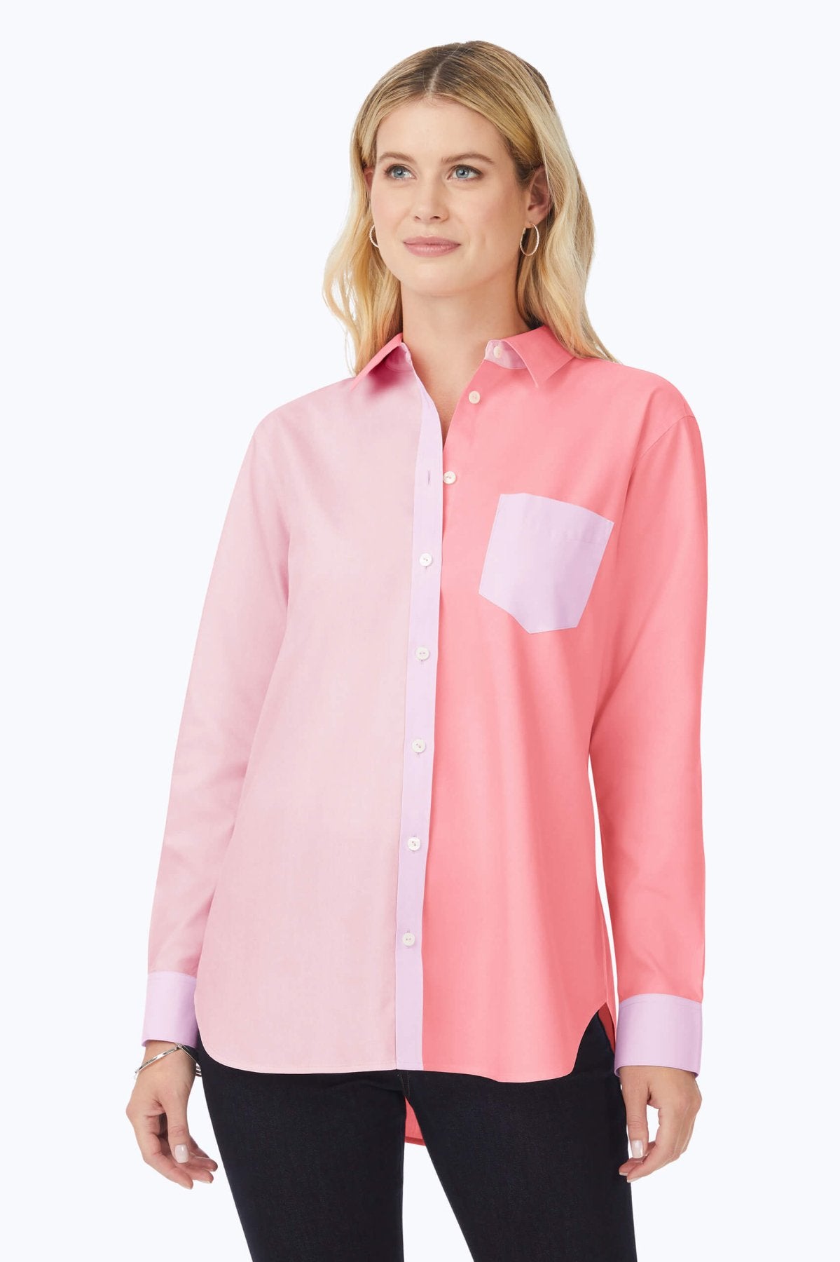 Boyfriend Pinpoint Non-Iron Colorblock Tunic