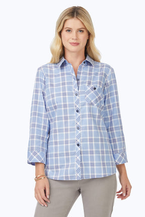 Hampton Blue Plaid 3/4 Sleeve Shirt