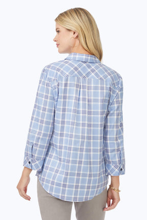 Hampton Blue Plaid 3/4 Sleeve Shirt