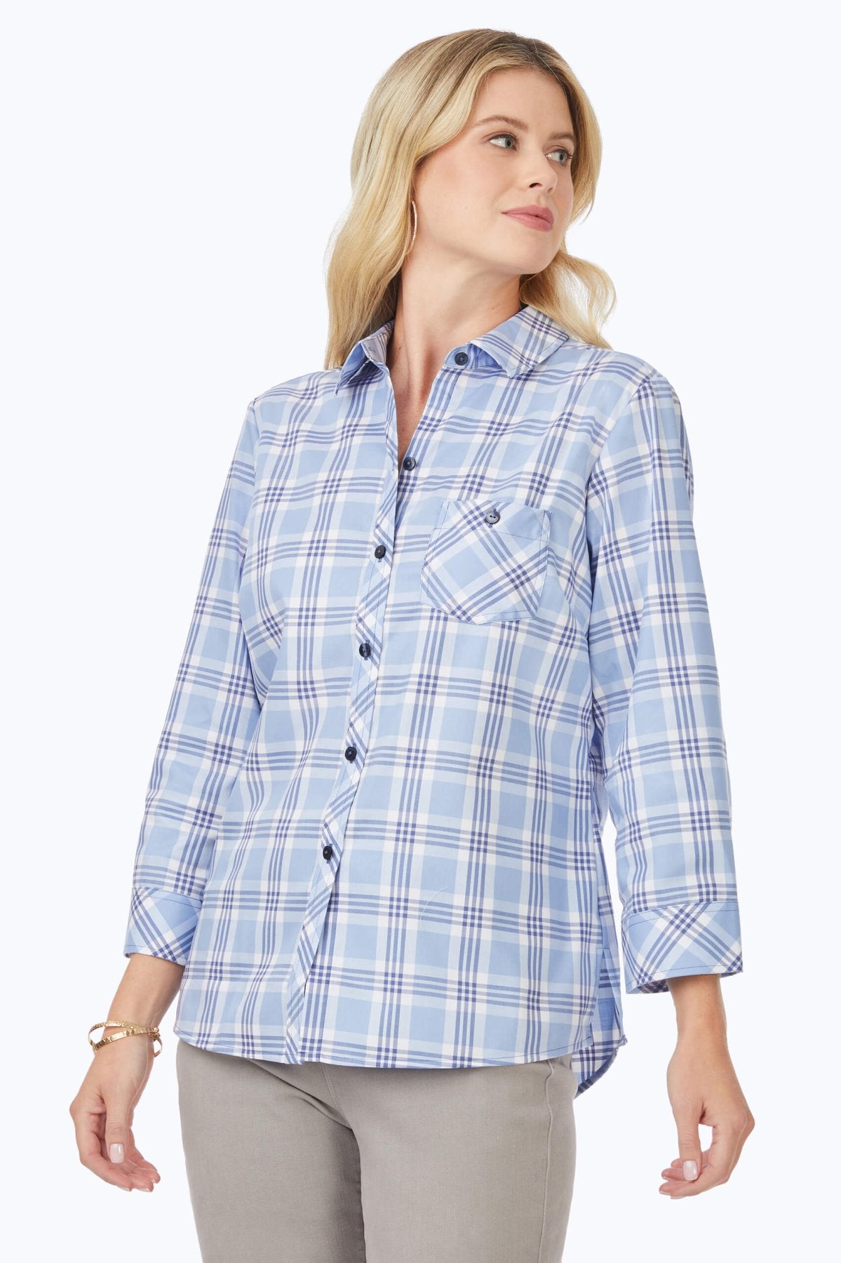 Hampton No Iron Blue Plaid Shirt