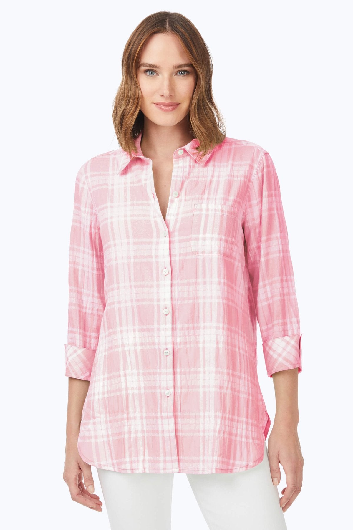 Germaine Puckered Spring Plaid Tunic