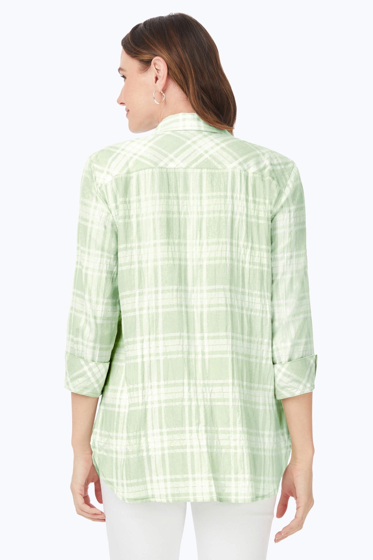 Germaine Puckered Spring Plaid Tunic #color_sea mist pucker spring plaid