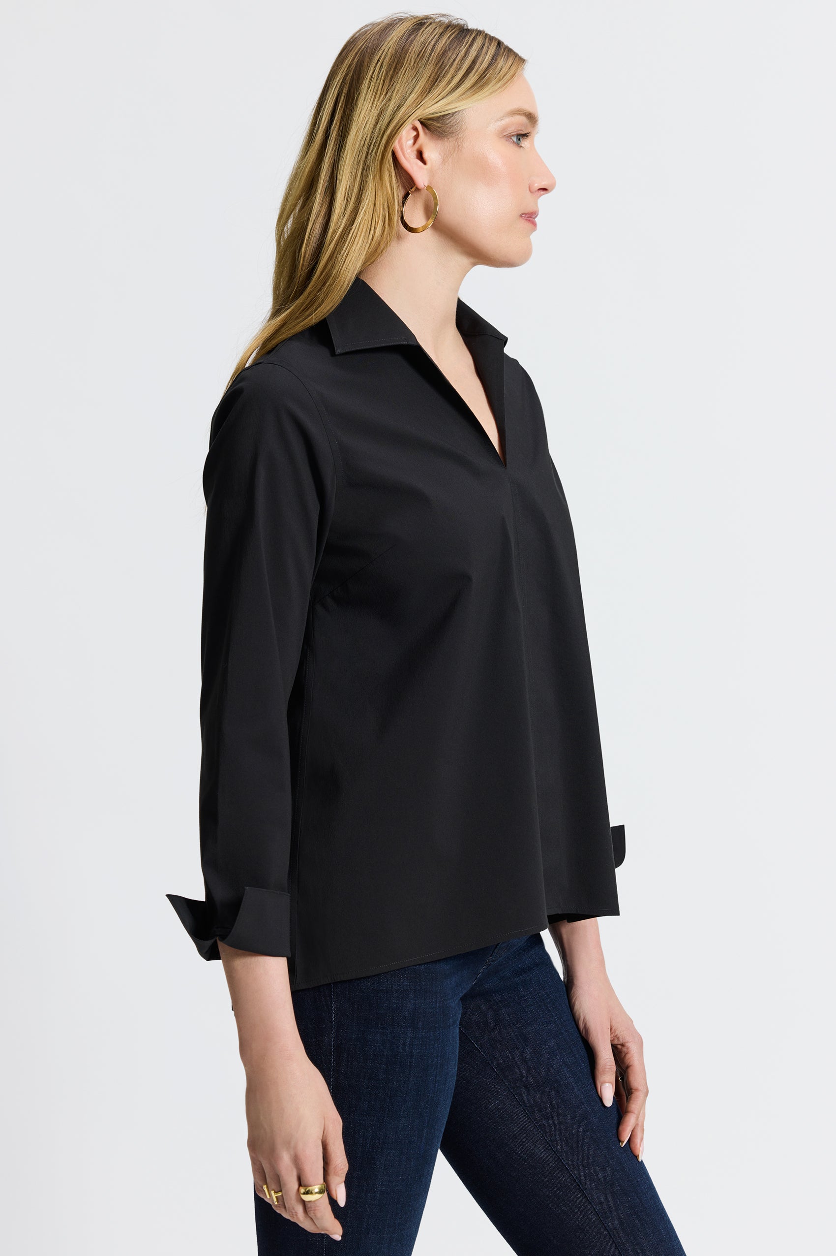 Agnes No Iron Stretch Long Sleeve Popover Shirt