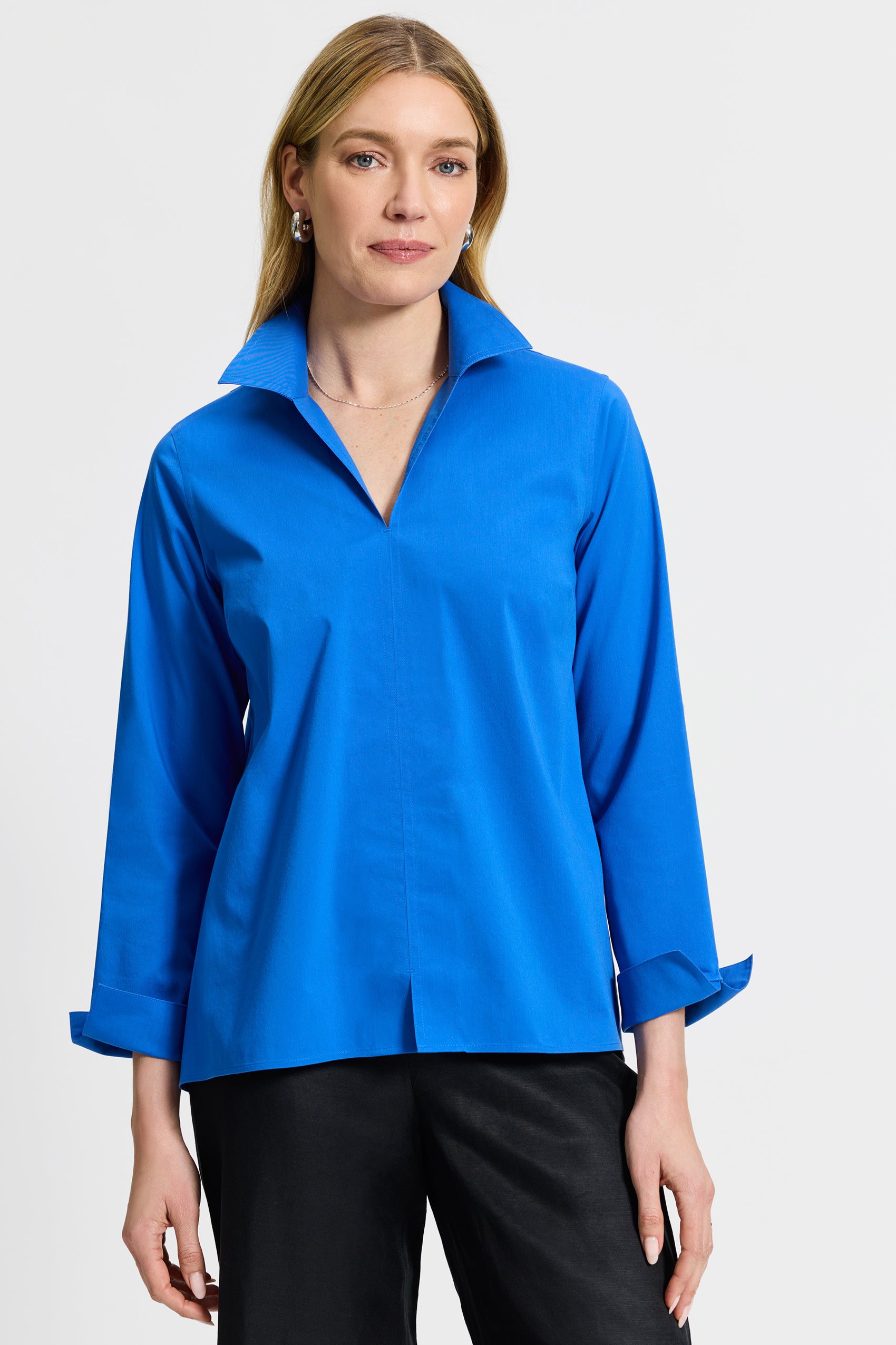 Agnes No Iron Stretch Long Sleeve Popover Shirt