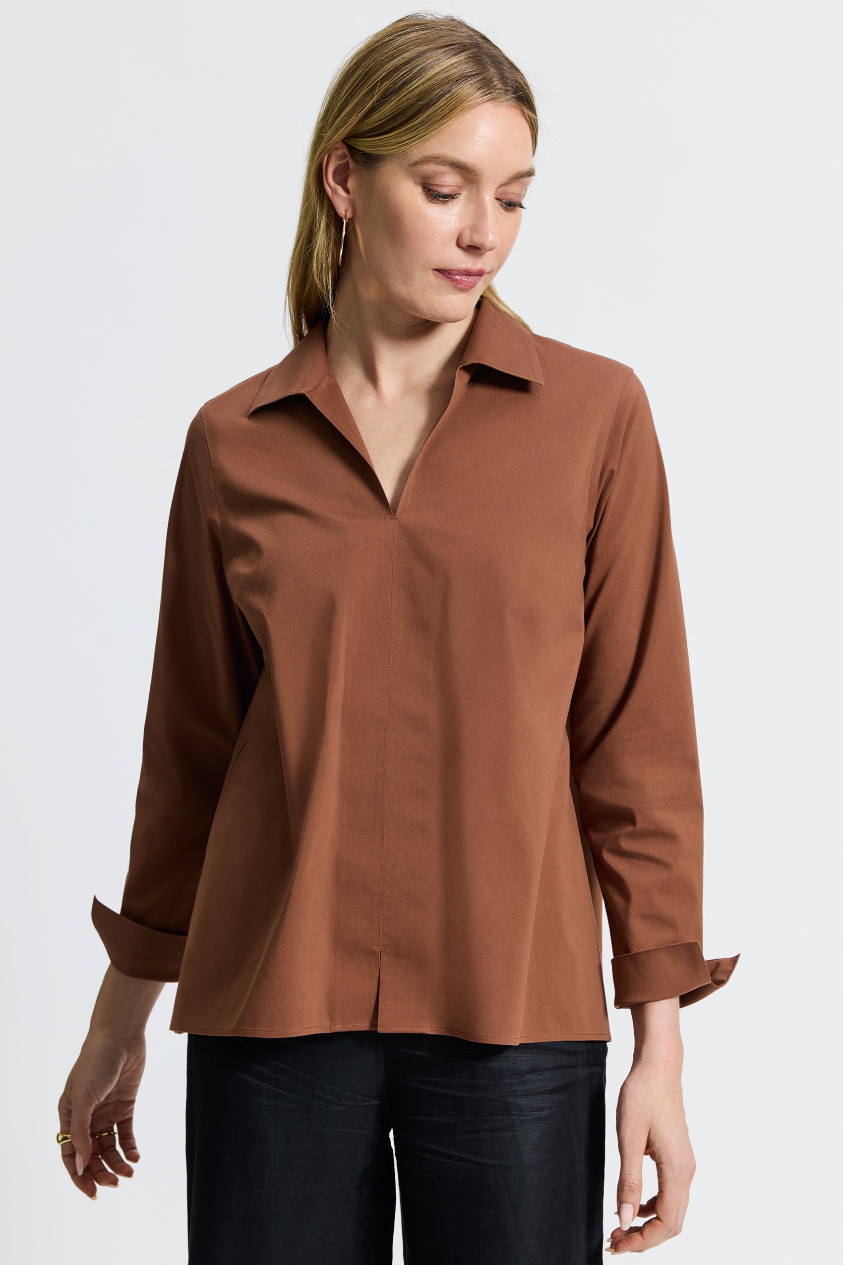 Agnes No Iron Stretch Long Sleeve Popover Shirt