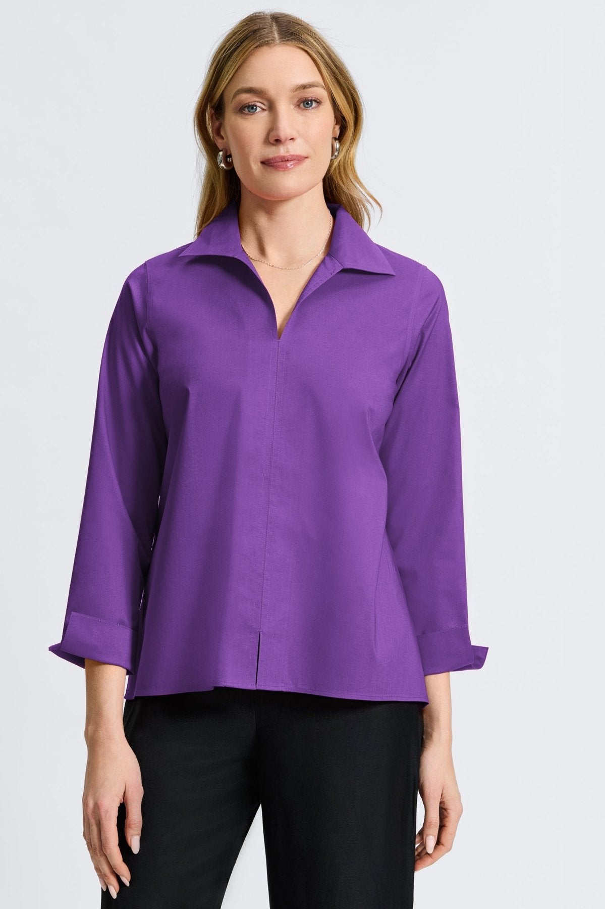 Agnes No Iron Stretch Long Sleeve Popover Shirt