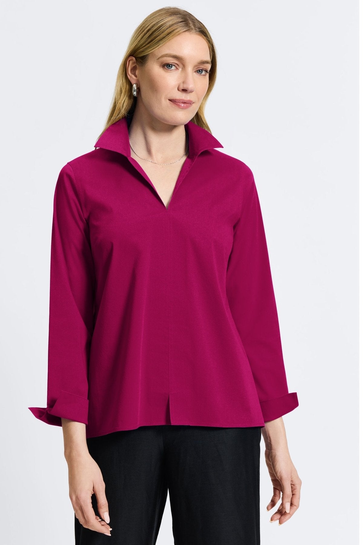 Agnes No Iron Stretch Long Sleeve Popover Shirt