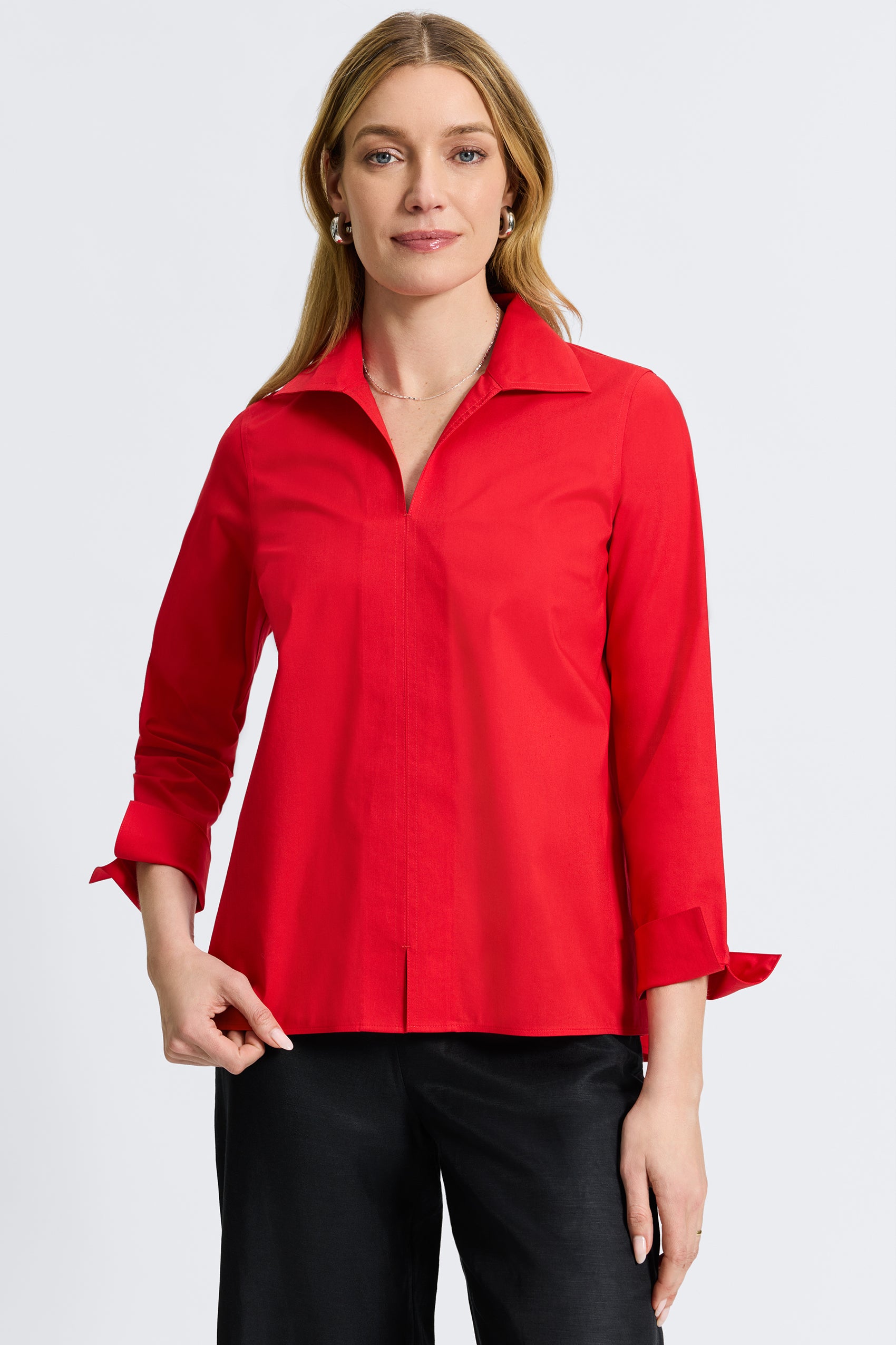 Agnes Stretch No Iron Popover Shirt- Foxcroft