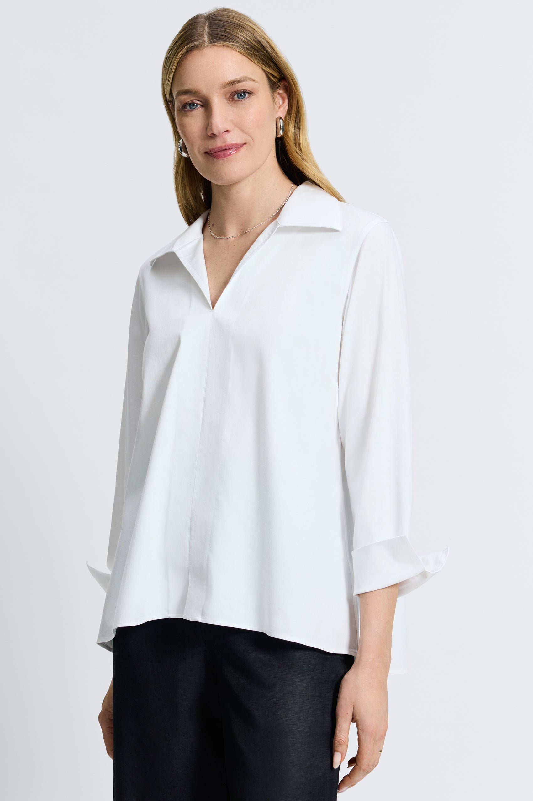 Agnes No Iron Stretch Long Sleeve Popover Shirt