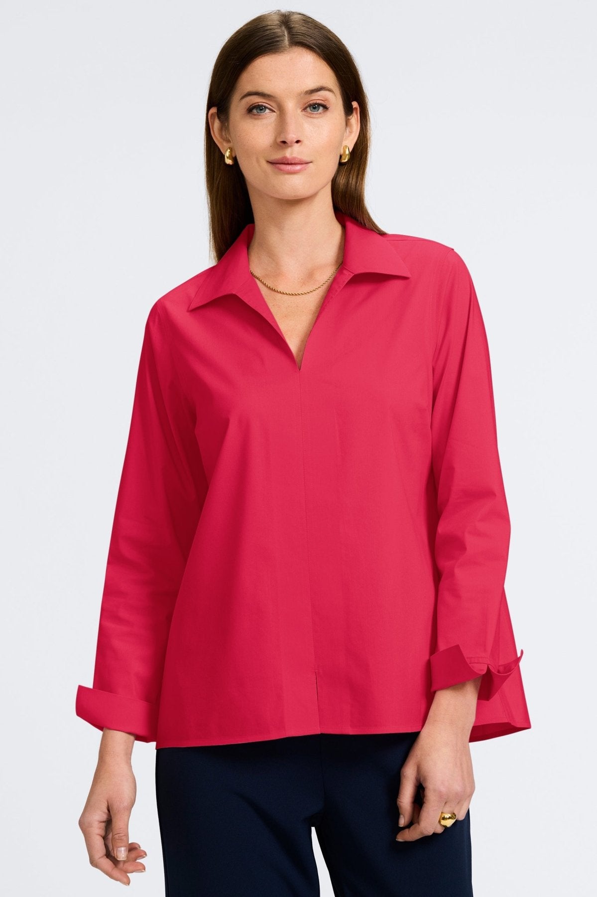 Agnes No Iron Stretch Long Sleeve Popover Shirt