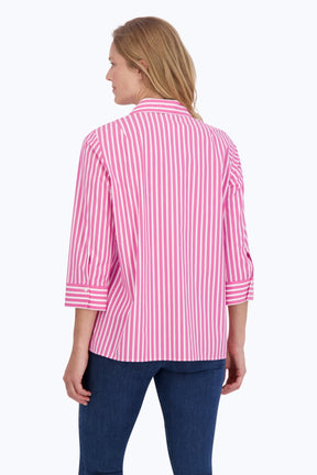 Sophia No Iron Stretch Stripe 3/4 Sleeve Popover Shirt