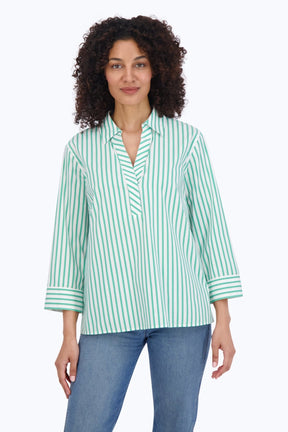 Sophia No Iron Stretch Stripe 3/4 Sleeve Popover Shirt