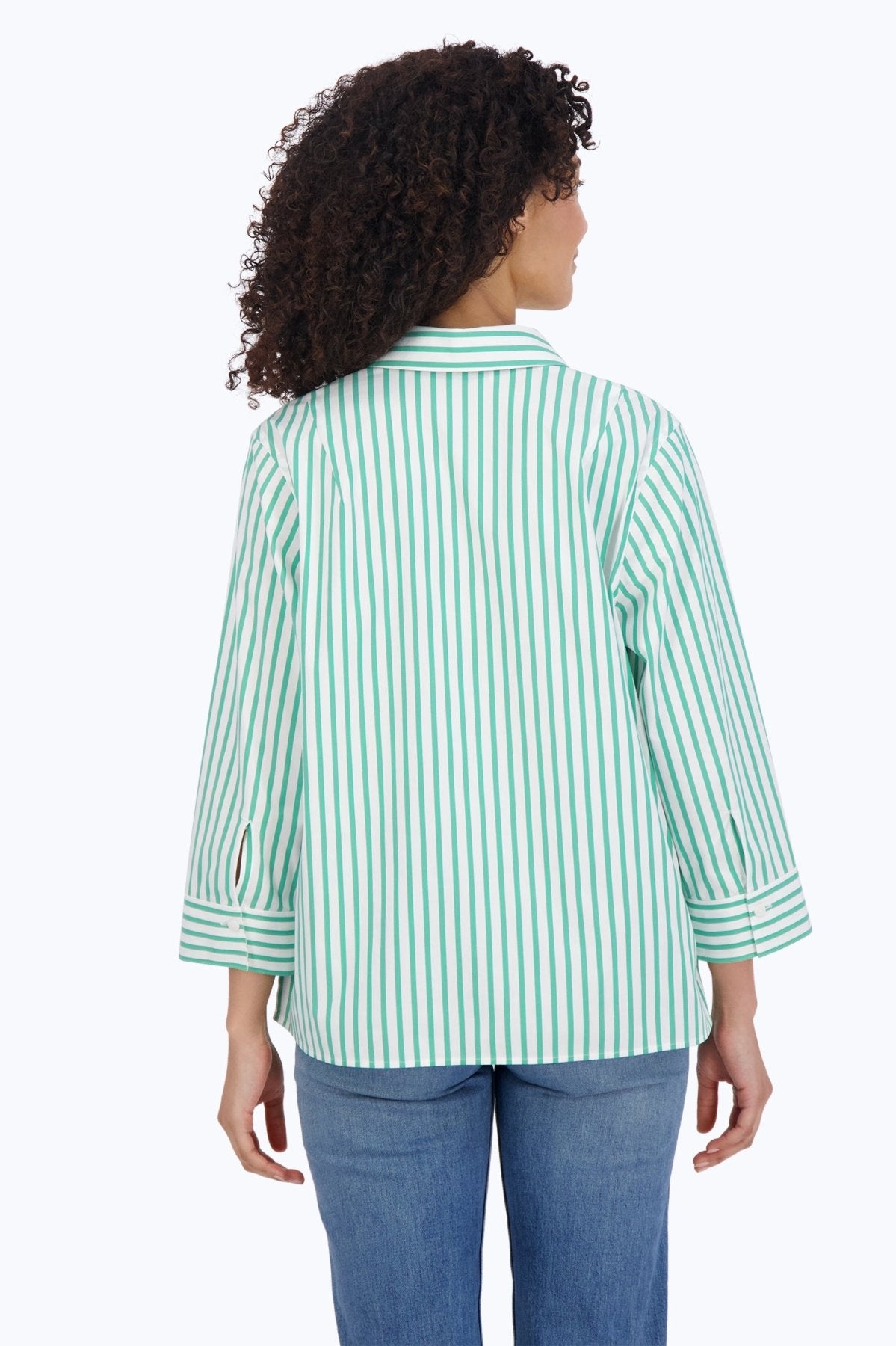 Sophia No Iron Stretch Stripe 3/4 Sleeve Popover Shirt