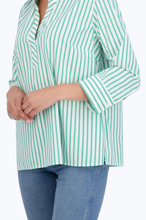 Sophia No Iron Stretch Stripe 3/4 Sleeve Popover Shirt