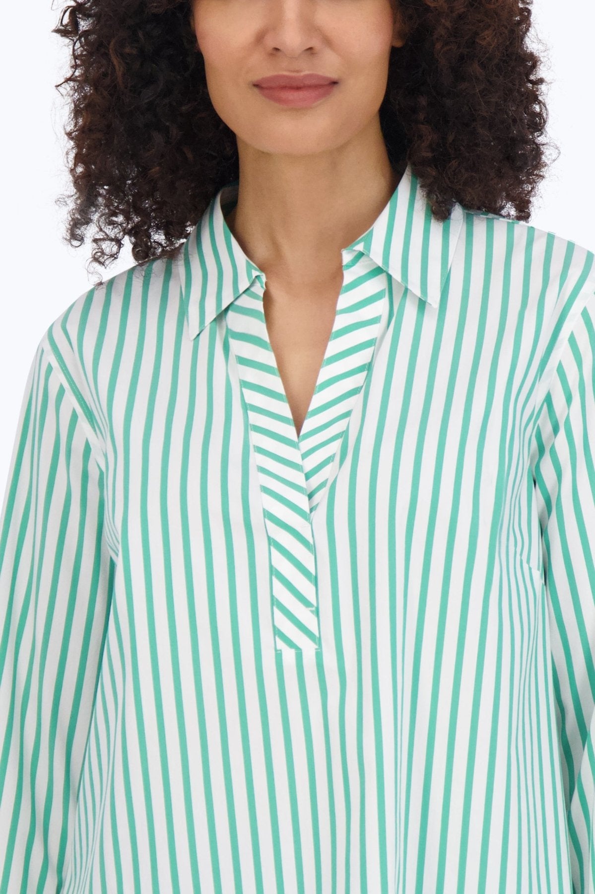 Sophia No Iron Stretch Stripe 3/4 Sleeve Popover Shirt