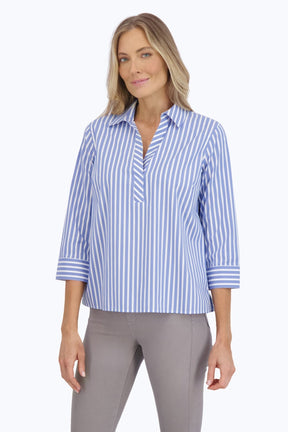 Sophia No Iron Stretch Stripe 3/4 Sleeve Popover Shirt